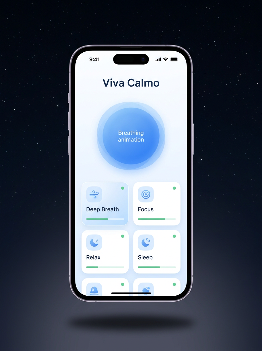 Mockup do app Viva Calmo